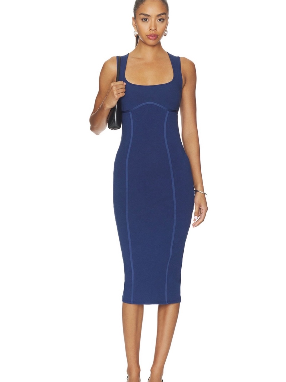 Fleur du Mal Navy Sculpted Tank Midi Dress